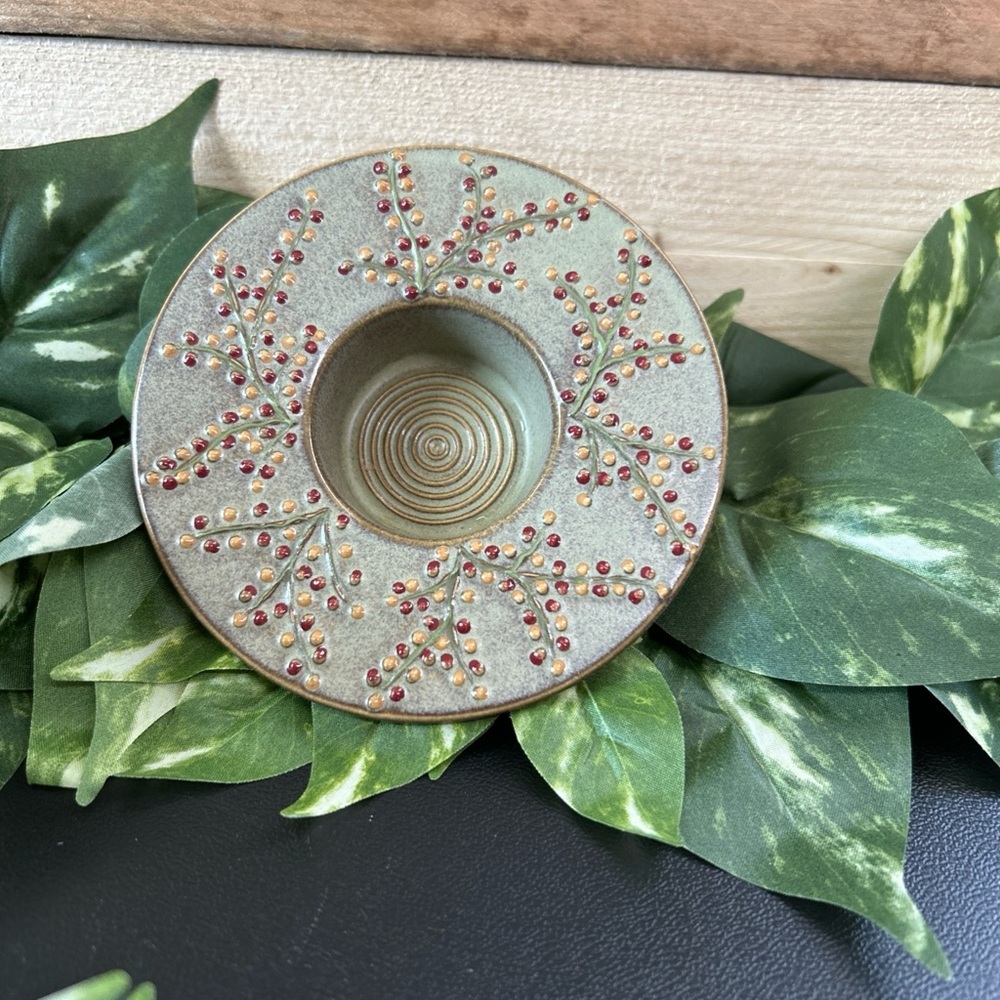 Yankee Candle Stoneberry Tea Light‎ Holder Dish Stoneware Berry Design